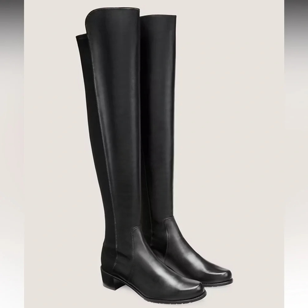 NEW Stuart Weitzman black leather Reserve block heel 5050 boots
